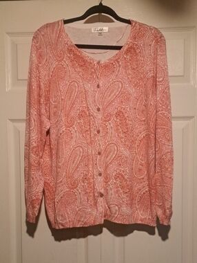 🌸Tradition-Coral Paisley Button-Front Women's Sweater Soft Comfortable classic